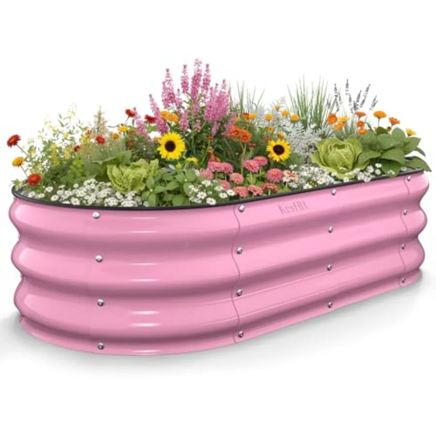

Raised Garden Bed 4x2x1 Feet Galvanized Steel Metal Raised Garden Bed Oval Open-Bottom Design 12-Inch Deep for Outdoor Vegetabl
