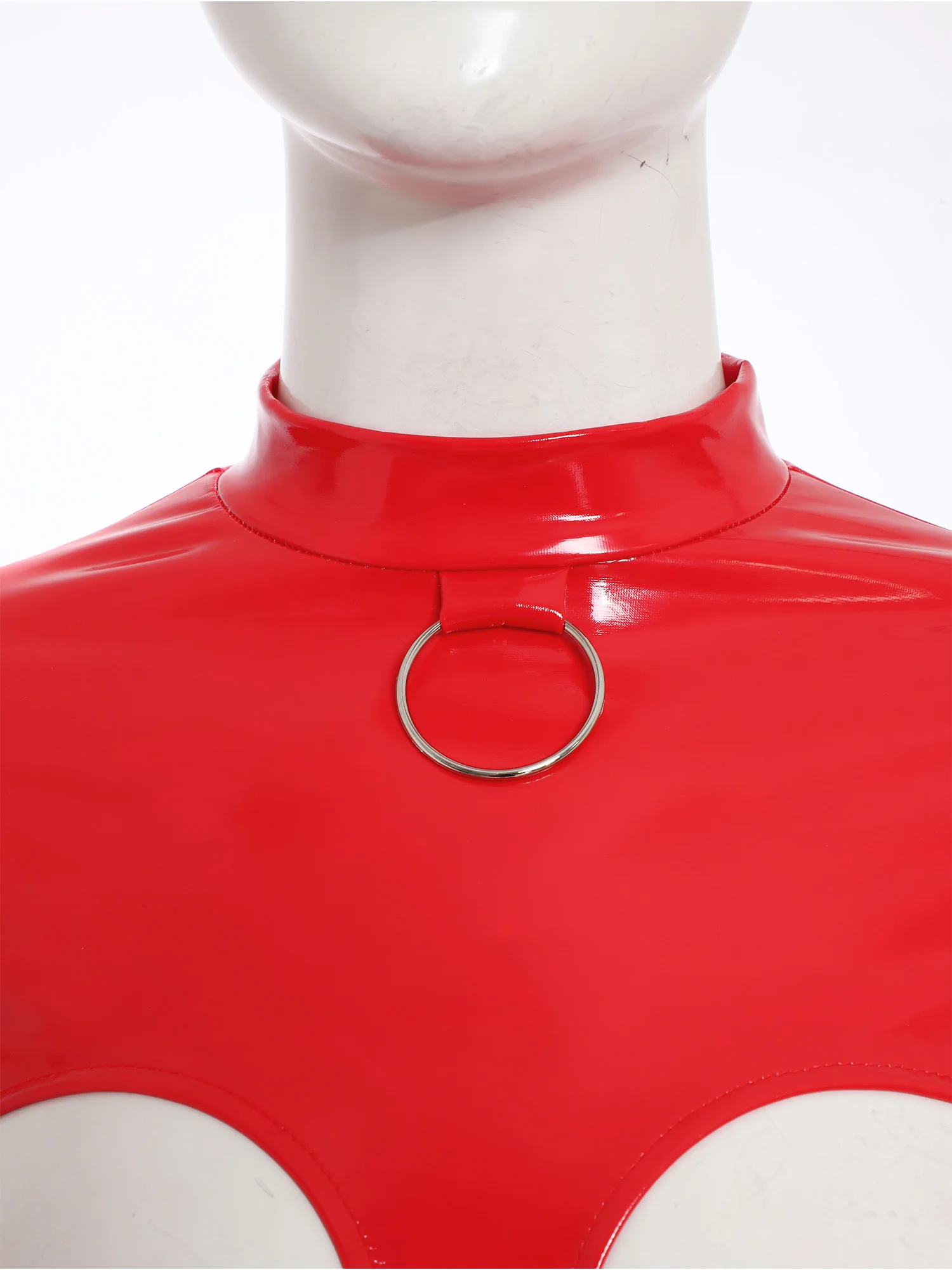 بدلة نسائية مثيرة من جلد البولي يوريثان برقبة وهمية وأكمام طويلة مفتوحة المنشعب ثوب فضفاض للنوادي الليلية بدلة رقص Catsuit ملابس النادي #5