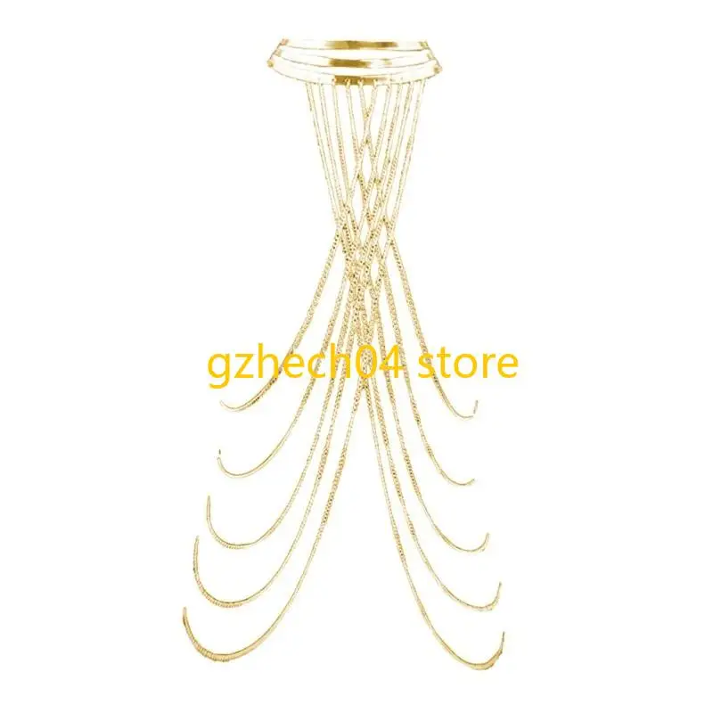 

D55D Trendy Multilayer Collar Necklace Heavy Duty Crossover Body Chain for Wedding