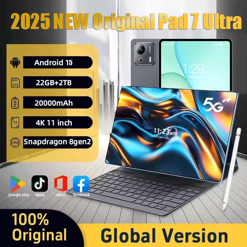 

2025 NEW Original Pad 7 Ultra 11 inch Tablet Android 15 22GB+1TB 20000mAh 5G Dual SIM Bluetooth WiFi GPS HD 4K Screen Tablet PC