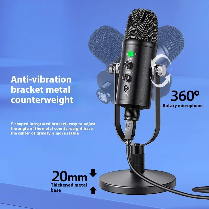 AOFO USB Condenser Microphone, Noise Reduction, High-Quality Sound for Streaming, Gaming, Podcasting