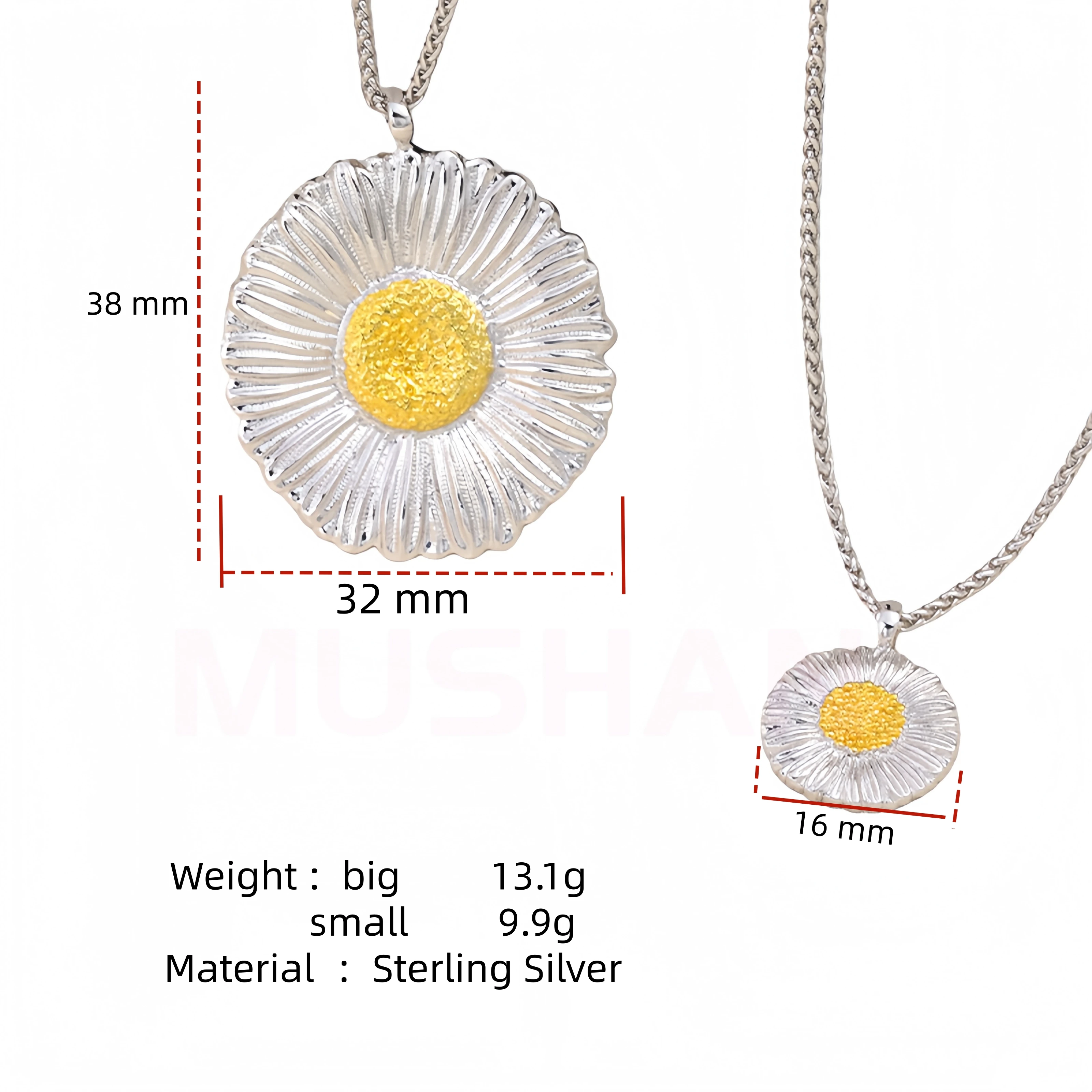 Mushan العلامة التجارية الفاخرة نحى زهرة ديزي قلادة 18 كيلو مطلية بالذهب 925 فضة قلادة القلائد غرامة مجوهرات #5