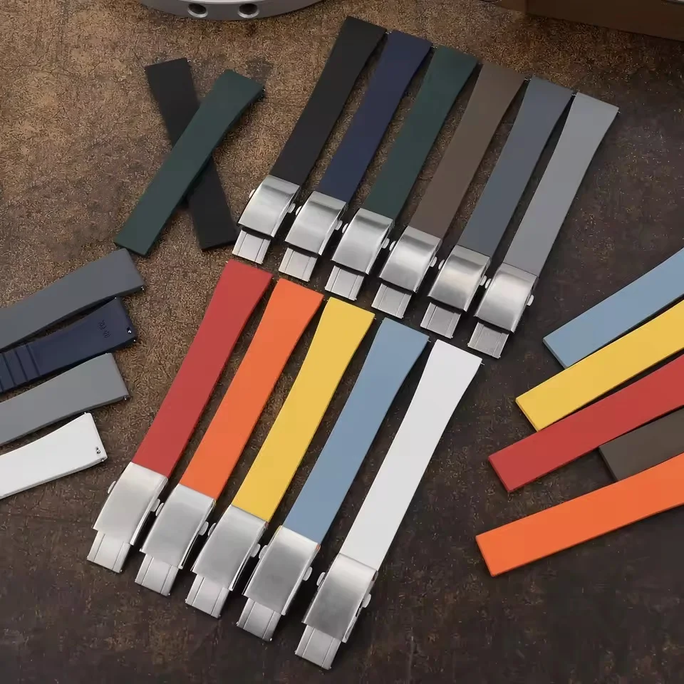 

New Design CTS Fluororubber Watch Strap 18 19mm 21mm 20mm 22mm Qucik Release Silver Buckle Watch Band FKM Strap For Cut To Size