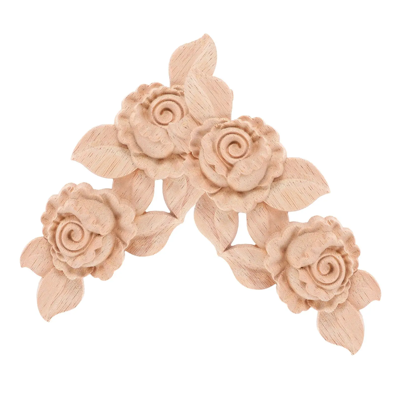 

2Pcs Wood Carving Appliques Solid Wood Unpainted Onlays Rose Design Home Decor Doorway Furniture Craft Supplies Wooden Ornaments