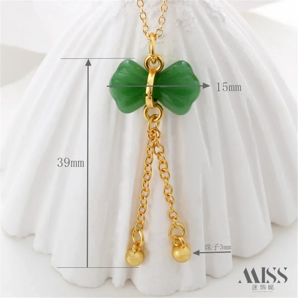 18K Antique Gold Matte Gold Color Gold Inlaid with Hetian Green White Jade Tassel Pendant Slip DIY Necklace Pendant Accessories