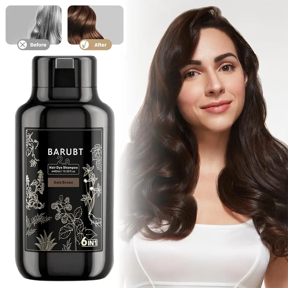 

Шампунь для краски темно-коричневых волос, шампунь для краски для волос 6-в-1, полуперманентный шампунь с ароматной краской для серого покрытия, 460 мл