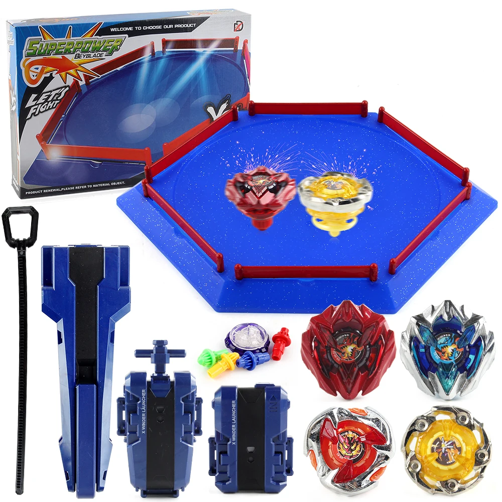 Bey X UX 4PCS Gyros Metal Battle Spinning Tops Booster with Ripcord String Launcher Stadium Arena Gift Toy Set