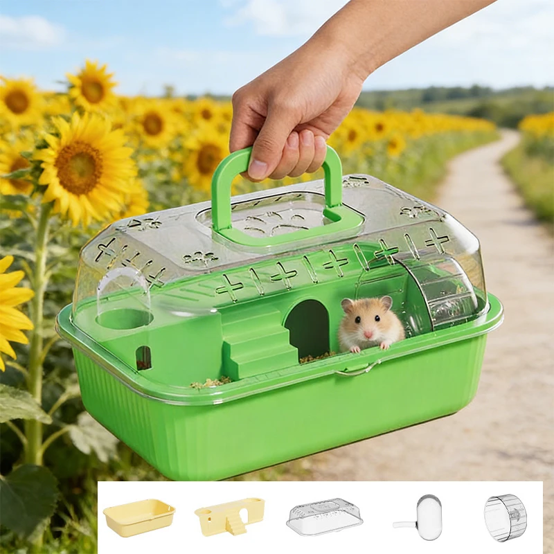 Double-Layer Hamster Carrier Large Transparent Portable Cage for Syrian Hamsters - All-Season Luxury Villa Lightweight Handle view 2