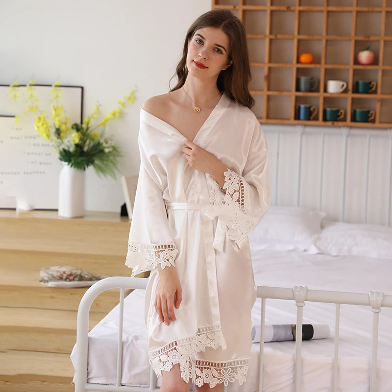 Female Bride Bridesmaid Wedding Robe Satin Sleepwear Nightgown Sexy Intimate Lingerie Nightwear Home Clothes