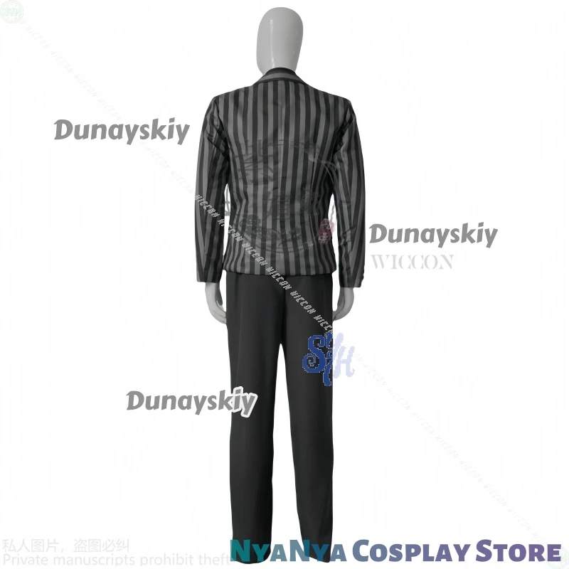 ชุดคอสเพลย์ Vergilius จากอนิเมะเกม Limbus Company สีดำเทาลายทางสไตล์โกธิค ชุดยูนิฟอร์มสุดเท่ ชุดแฟนซีสำหรับงานปาร์ตี้ฮาโลวีน