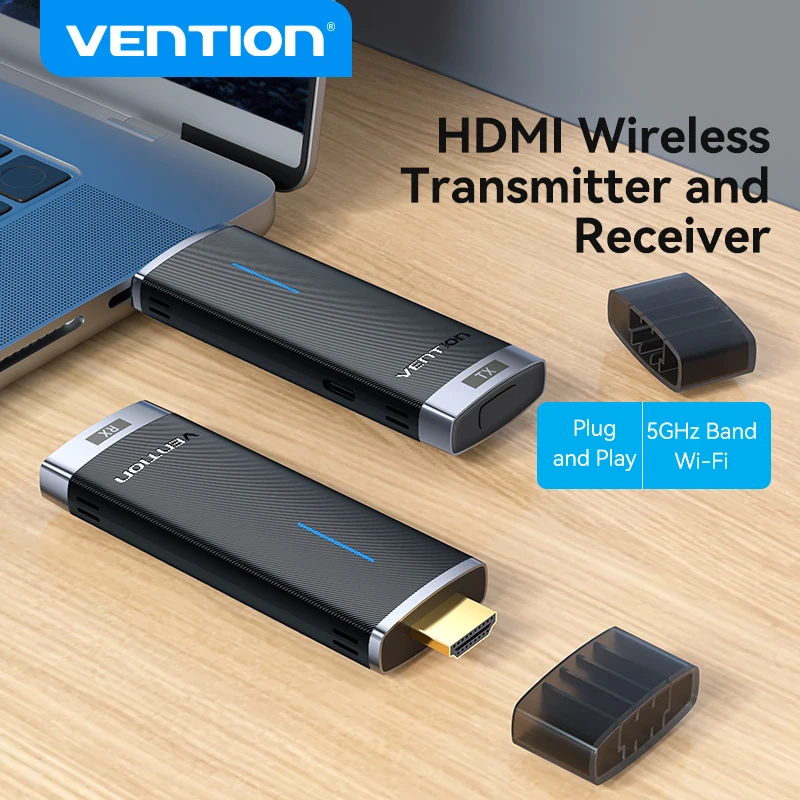 Vention Ricevitore TV HDMI wireless, proiettore display WiFi da 5 GHz, Smart Stick dongle TV HD per Android IOS, adattatore 40 m 50 m