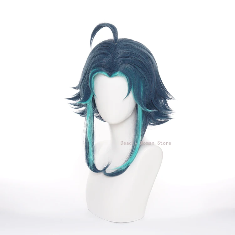 Genshin Impact Xiao Dark Green Short Wig Cosplay Costume High Temperature Silk Rose Inner Mesh Wig Halloween Party for Men