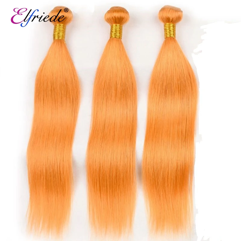 Elfriede Orange Straight Colored Human Hair Bundles 100% Remy Human Hair Extensions Brazilian 3/4 Bundles Deals Human Hair Wefts