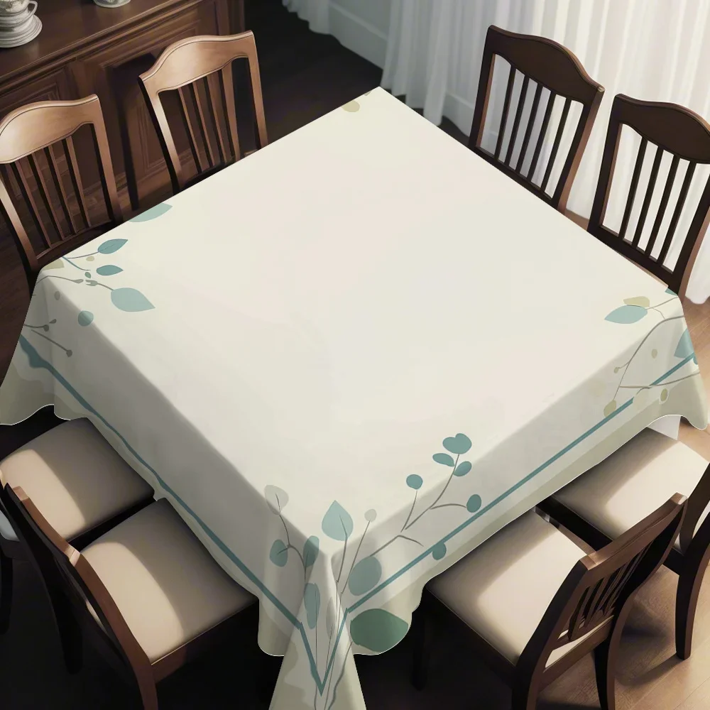 JIT1pc New Style Printed Square Tablecloth in Light Beige Color, with Fresh Blue Lines as Border Decoration, yzb