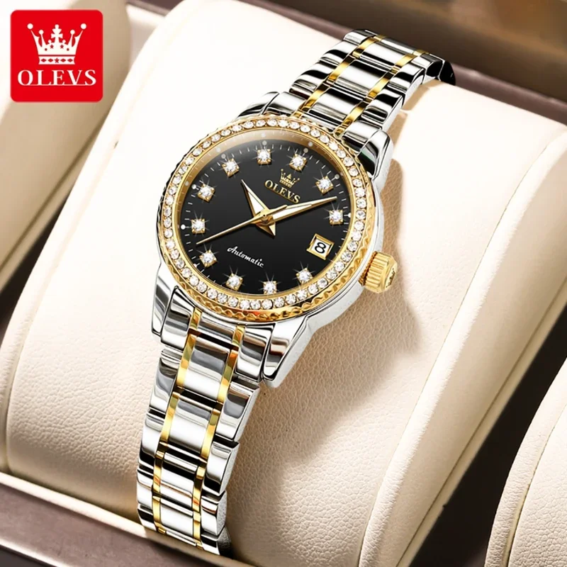 

Olevs 7003 woman watch fashion mechanical watch stainless steel watchband round-dial wristwatch calendar luminous