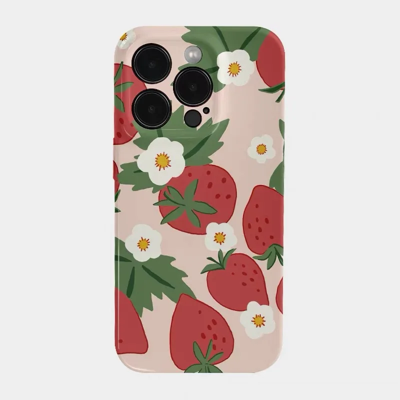 Pink Strawberry Flowers Phone Case for IPHONE 17 Air 16E 15 PROMAX 14Plus 13 12 MINI 11 PRO 16Plus XR XS MAX Acrylic Phone Cover