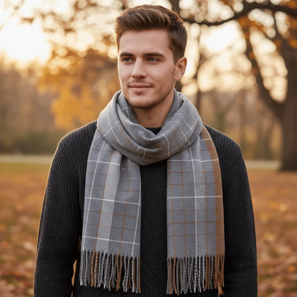 

Подарки, имитация кашемира, клетчатый вязаный шарф, длинный теплый мужской толстый шаль, мягкий двусторонний шарф в корейском стиле для мужчин