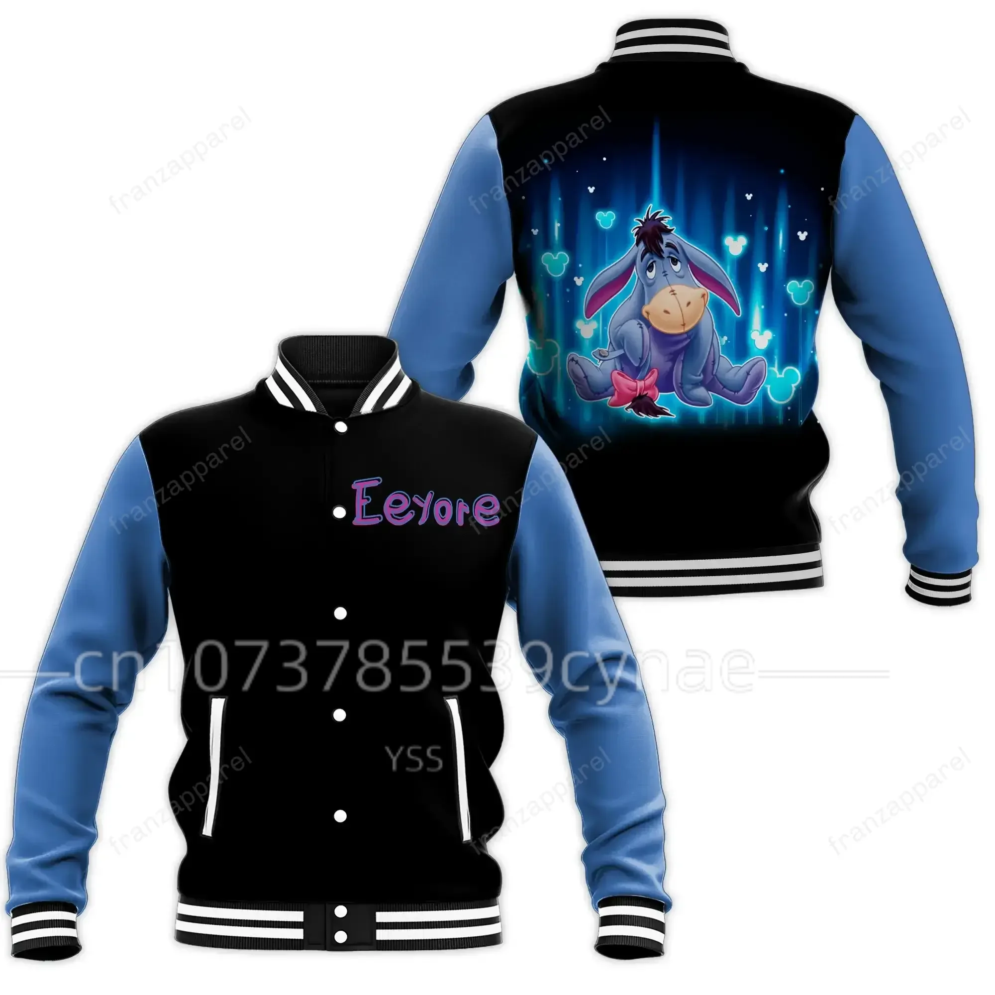 Disney Eeyore Baseball Jacket Men's and Women's Hip Hop Harajuku Jacket Street Apparel Boys' and Girls' Loose Coat