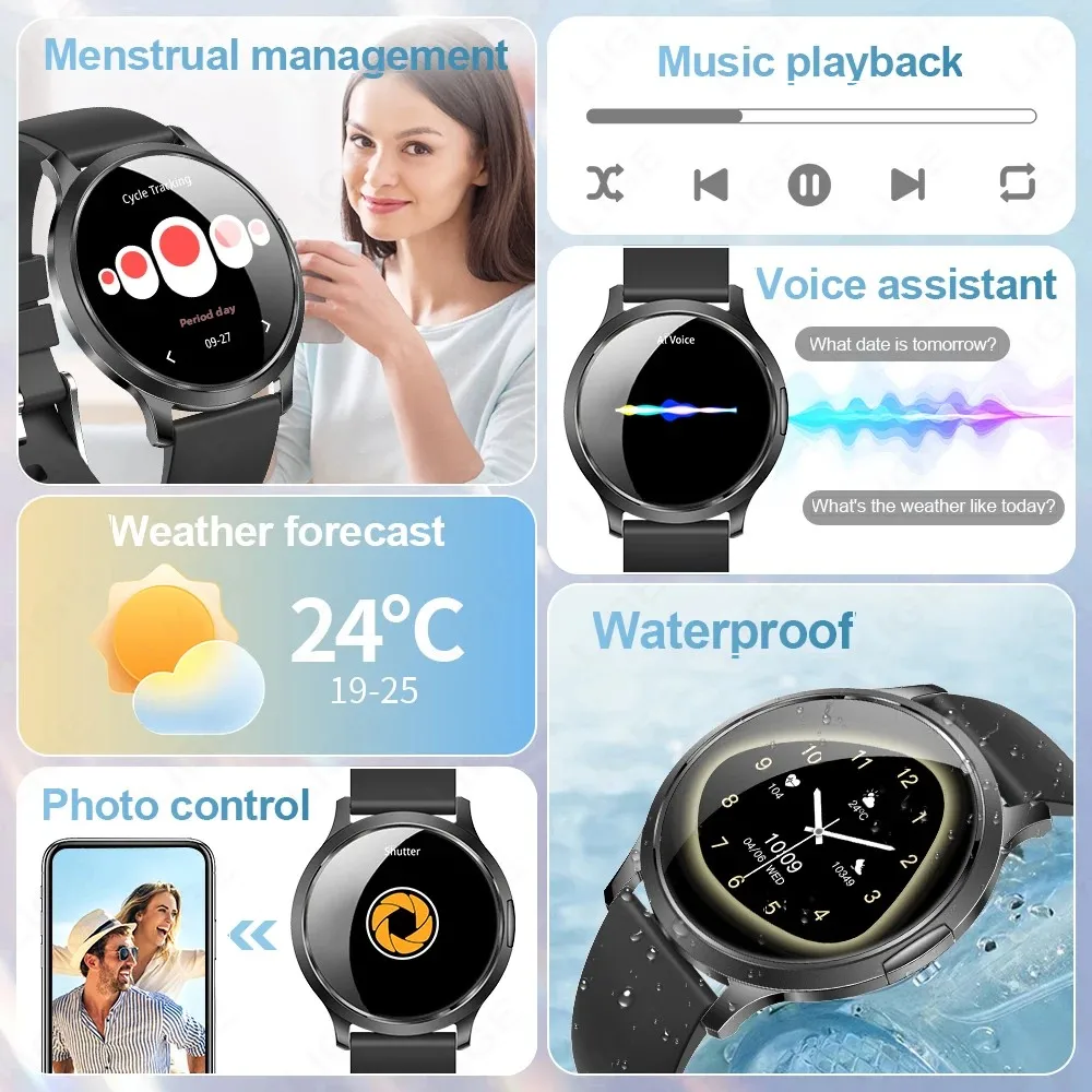 LIGE ساعة ذكية للنساء 1.32 "AMOLED Smartwatch شاشة فائقة الوضوح جهاز تعقب للياقة البدنية الساعات الصحية الرجال مقاوم للماء Reloj Inteligente