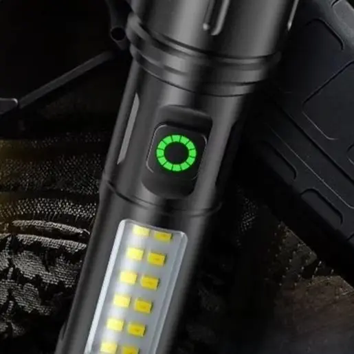Ultra Bright Zoomable Flashlight With COB Side Light 200-500m Range Rechargeable Aluminum Alloy Outdoor Tools