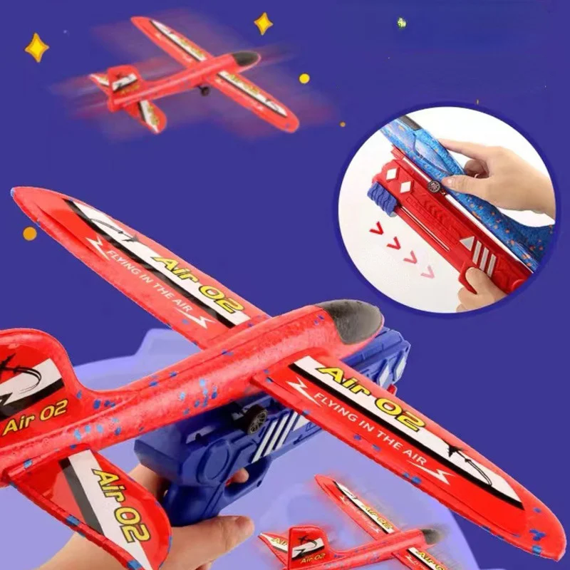 New Catapult Airplane Launcher Gun Toy Kids Outdoor Aircraft Plane Fly Shooting Game Toys For Children Boy Sport Big Size Gifts