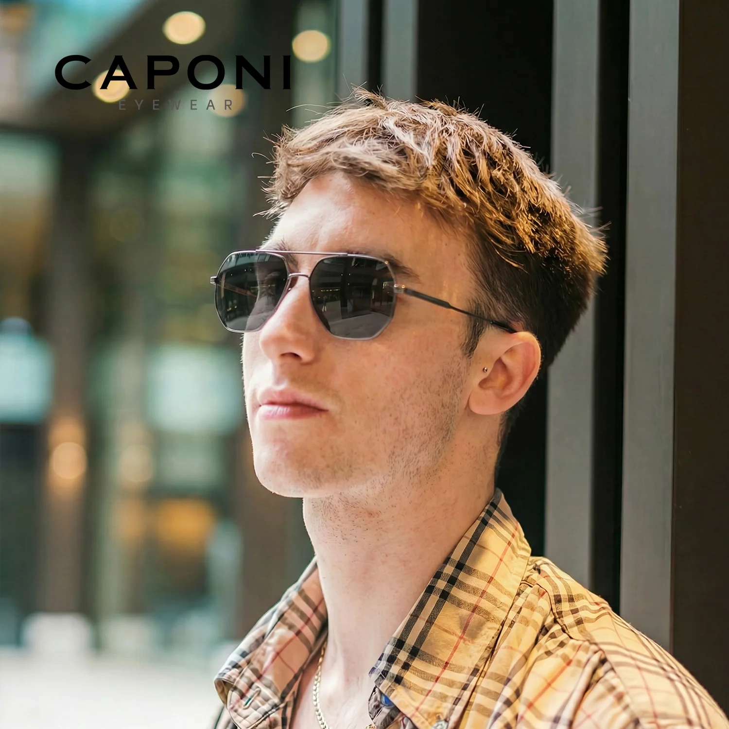 CAPONI Polarized Men Sunglasses Prescription Progressive Double Bridge Reading Glasses Night Vision Myopia Black Shades PJ8279