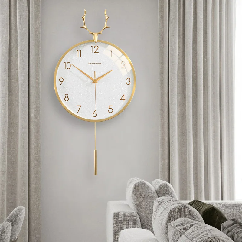 Nordic Clocks Light Luxury Wall Clocks Home Living Room Creative Wall Hanging Modern Simple Wall Clocks Fashion Deer Head Decora