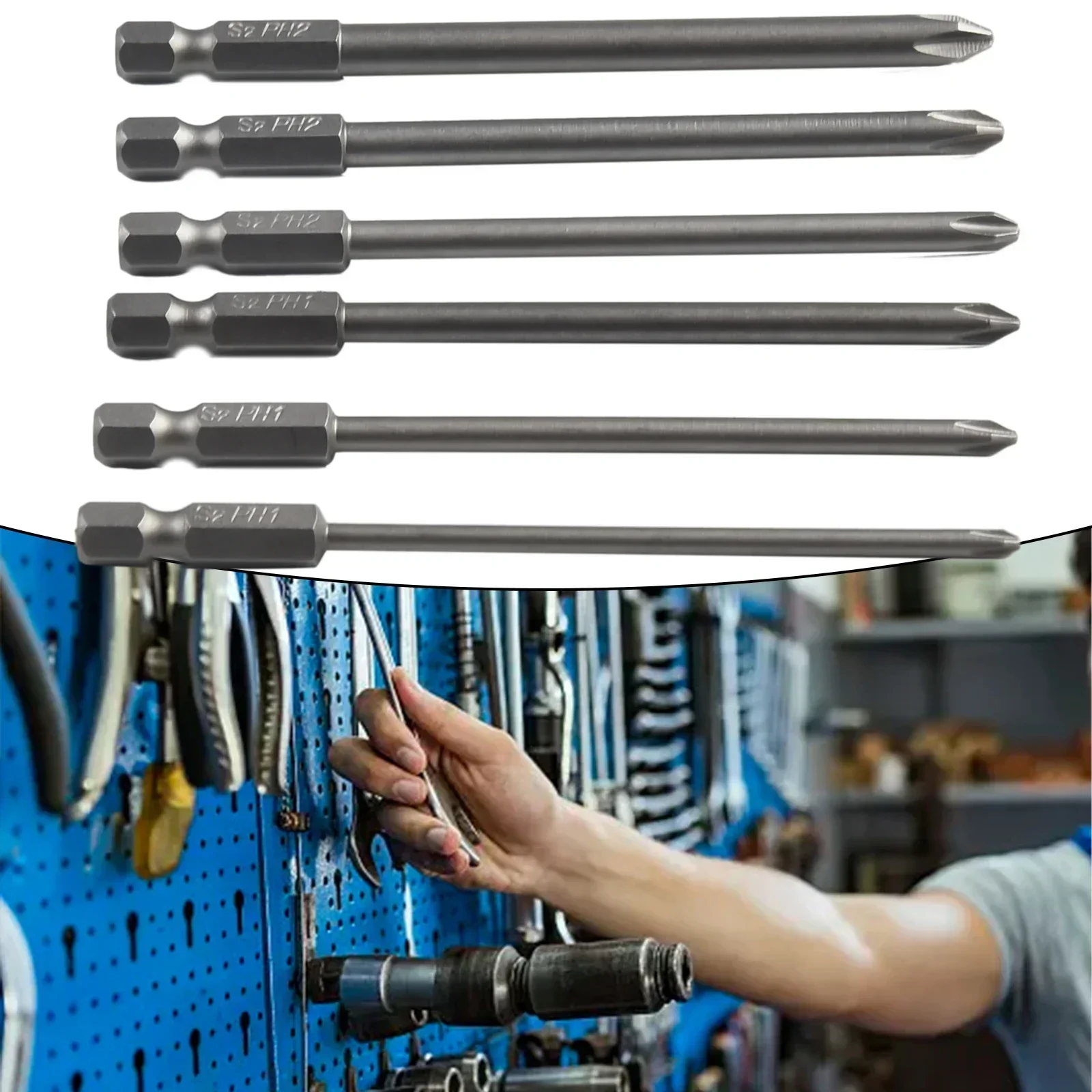 6pcs 100mm Long Cross Screwdriver Bit Set 1/4\