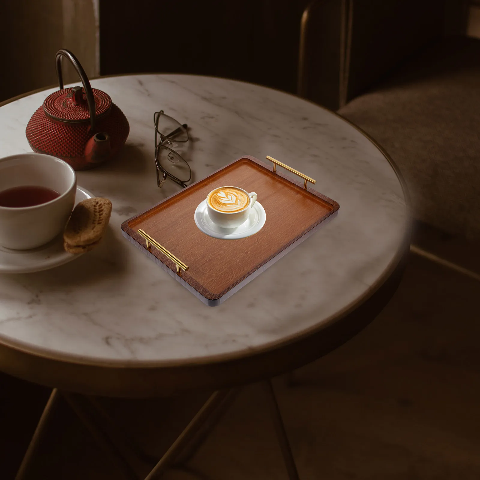 

Bamboo Food Tray Rectangular Fruits Snack Serving Handles Versatile Kitchen Dining Room Food Serving Tray