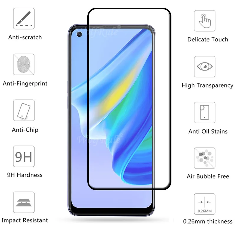 Verre trempé à couverture complète pour OPPO A95, protecteur d'écran à colle complète pour lentille 4G