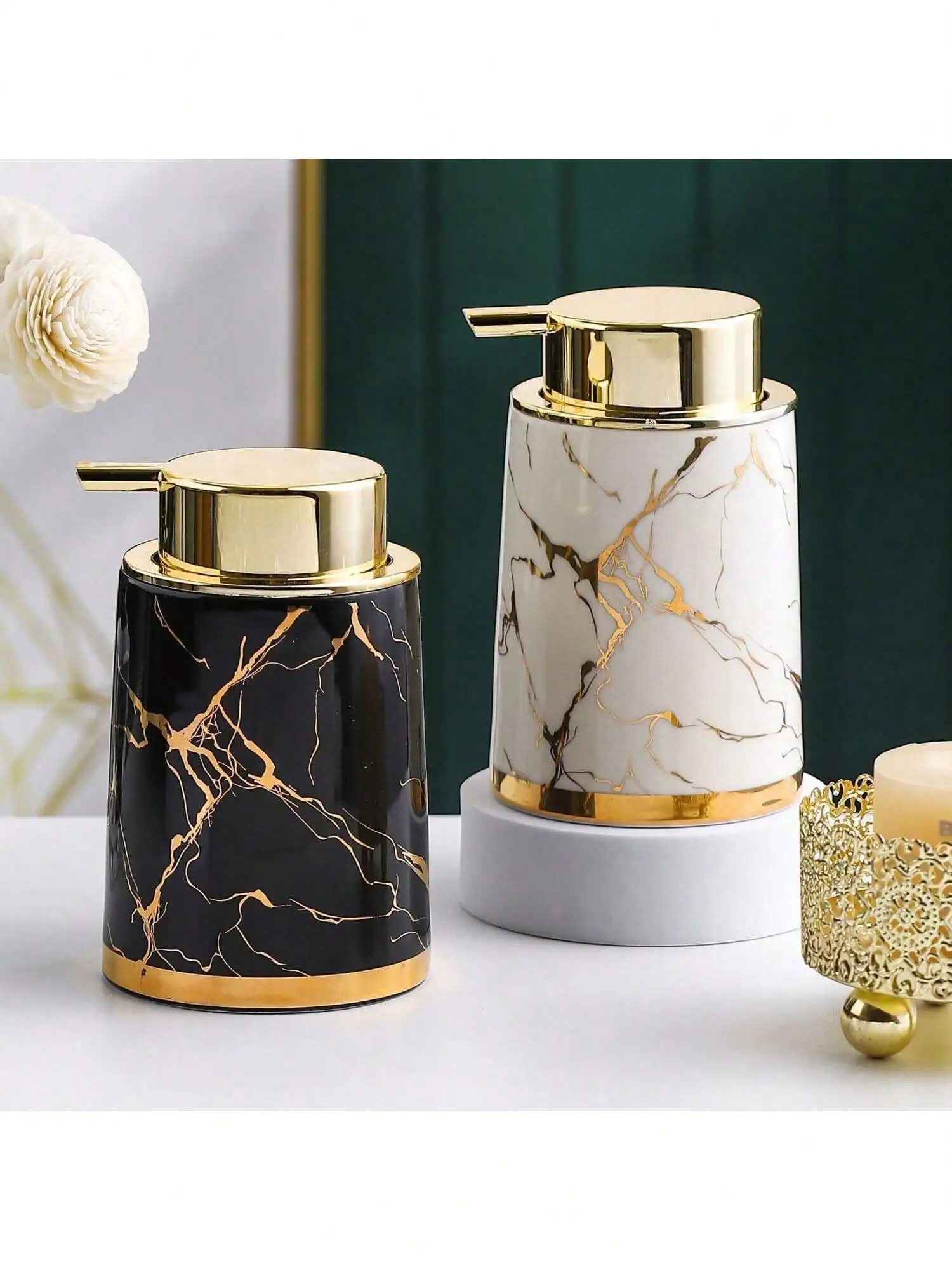 400ml lekka luksusowa ceramiczna tekstura marmuru prasa wielokrotnego napełniania mus pieniący dozownik mydła do butelkowania, wypełniający płyn do mycia twarzy