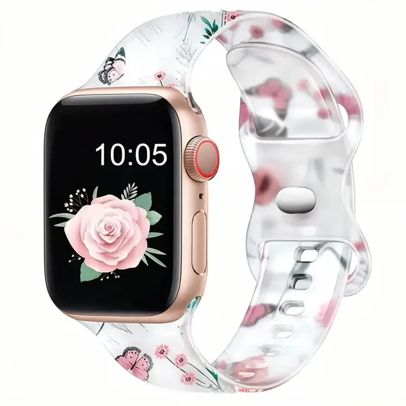 

Stylish Silicone Strap For Apple Watch Band Ultra 44mm 45mm 40mm 41mm 49mm Transparent Printed Sports Bracelet For iWatch Series