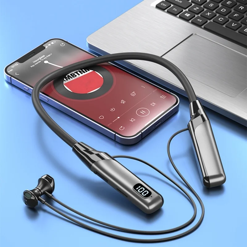 New Digital Display Neckband Bluetooth Earphones for Sports And Running Long Battery Life Running