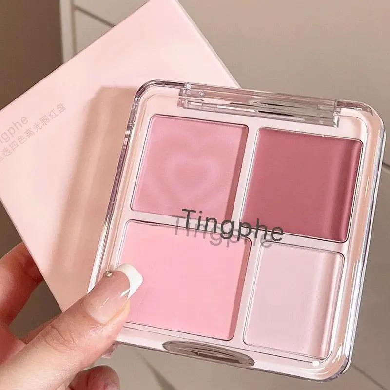 Pink Peach Blush Powder Cream Palette Highlighter Matte Expanding Color Brightening 4 Color Face Blusher Rouge Makeup Cheek Tint