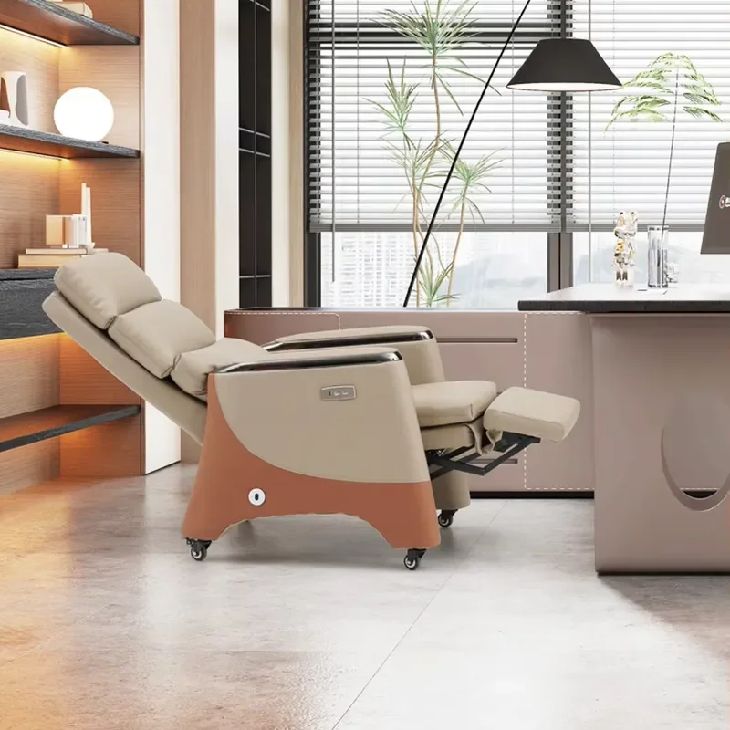 Adjustable height executive ergonomic office chair, genuine leather, modern design, suitable for commercial use