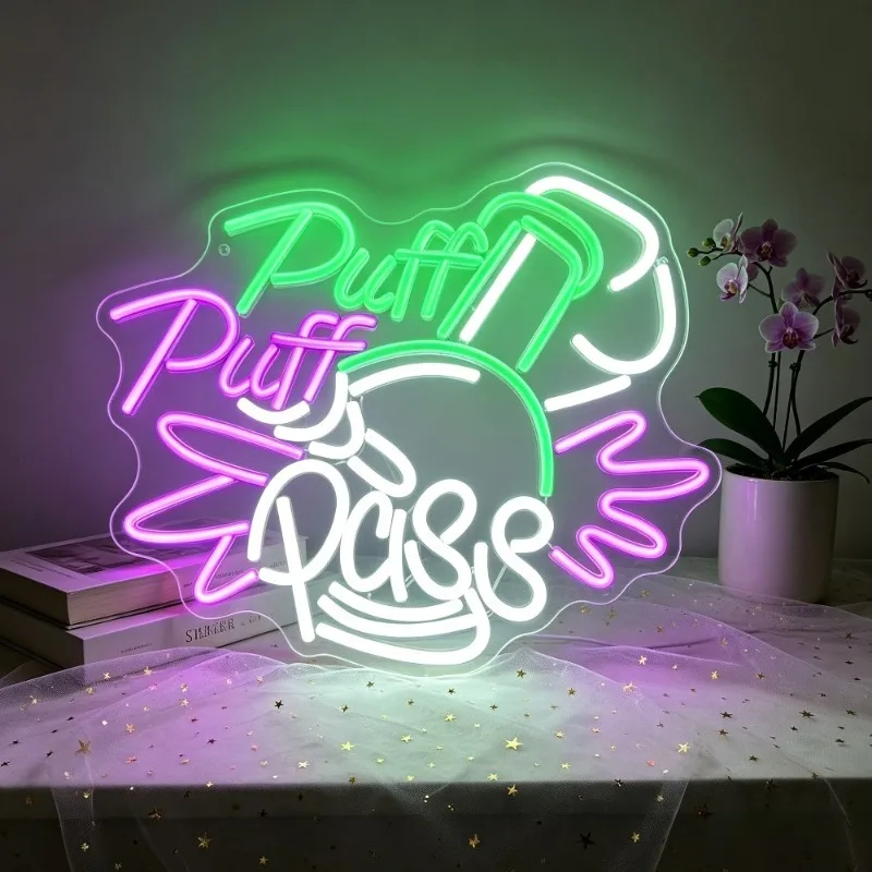 Insegna Al Neon Puff Pass, Decorazione Da Parete Con Luce Al Neon A Led, Alimentata Tramite USB Per Negozio Di Articoli Per Fumatori, Bar, Camera Da Letto, Decorazione Per Feste, Regalo, Atmosfera In Camera-image
