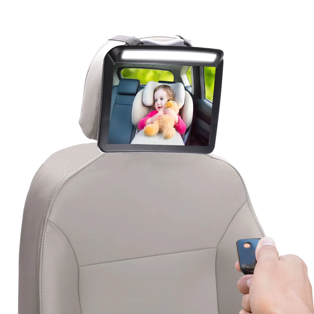 Baby Car Mirror with Remote Control Soft Led Light ShatterProof Acrylic Baby Mirror for Car