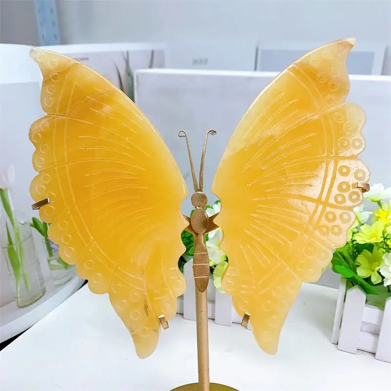 

Natural Yellow Calcite Butterfly Wings Carving Crystal Crafts Healing Gemstone Girl Birthday Present Home Decoration 1pair