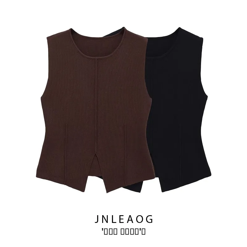 

JNLEAOG Faionable Knitted Women's Top with Design Lower Autumn New Sle round Ne No Button Polyester Fiber
