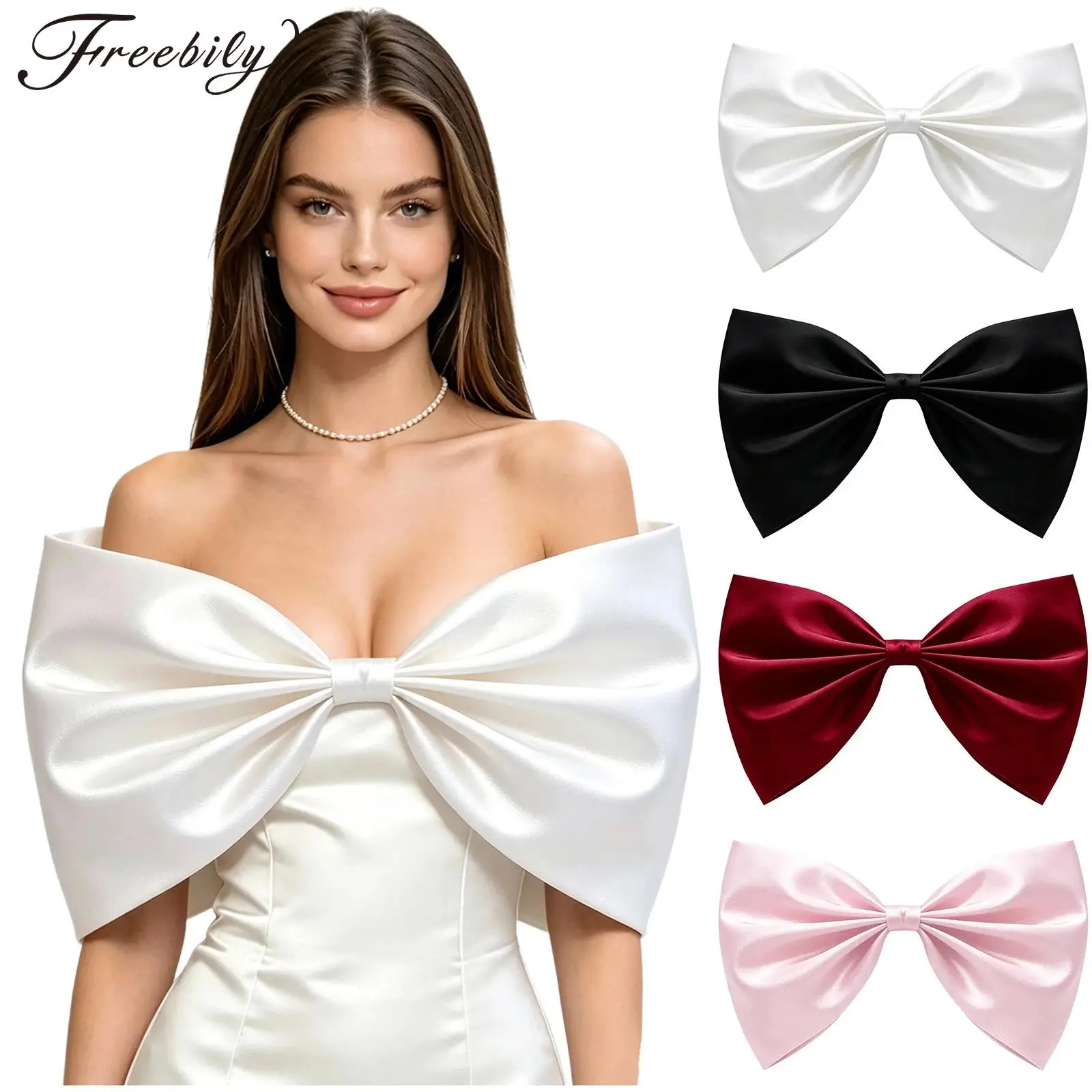 Elegant Women's Satin Bowknot Exaggerated Shawl Wrap Puffy Bow Shawl Costume Accessory for Wedding Brides Party Photo Shoots