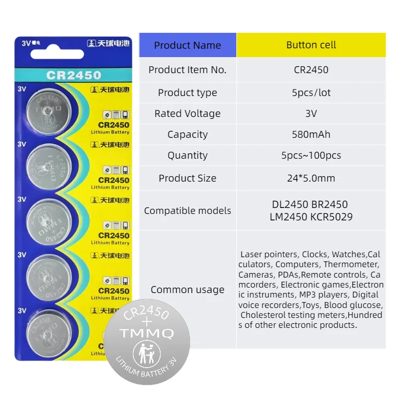 top5-100PCS 3V CR2450 Lithium Button Battery CR 2450 DL2450 BR2450 LM2450 KCR5029 Coin Cell for Watch Calculator Toy Car Remote view 2