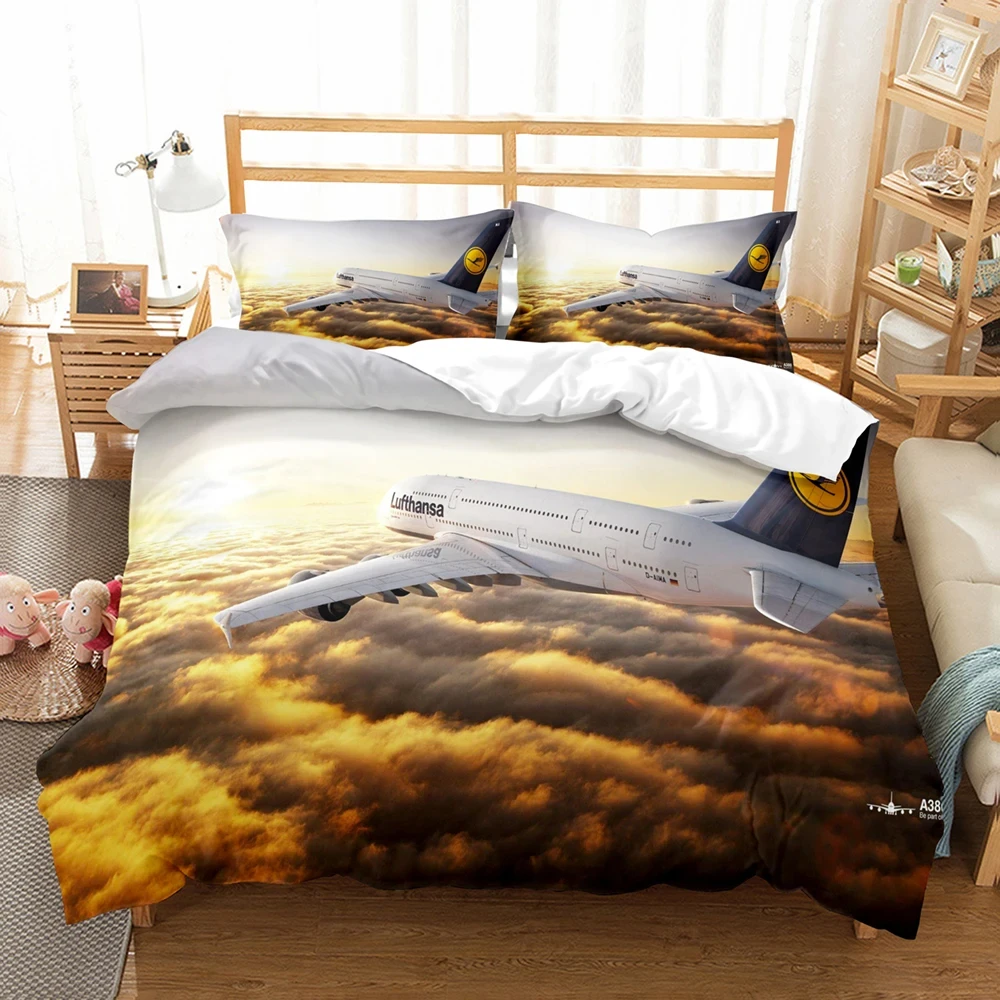 Airplane Blue Sky Printed 3D Bed Linen Queen Size Bedding for Boys Kids Aircraft Duvet Cover Set Planes Home Textile De Bedding