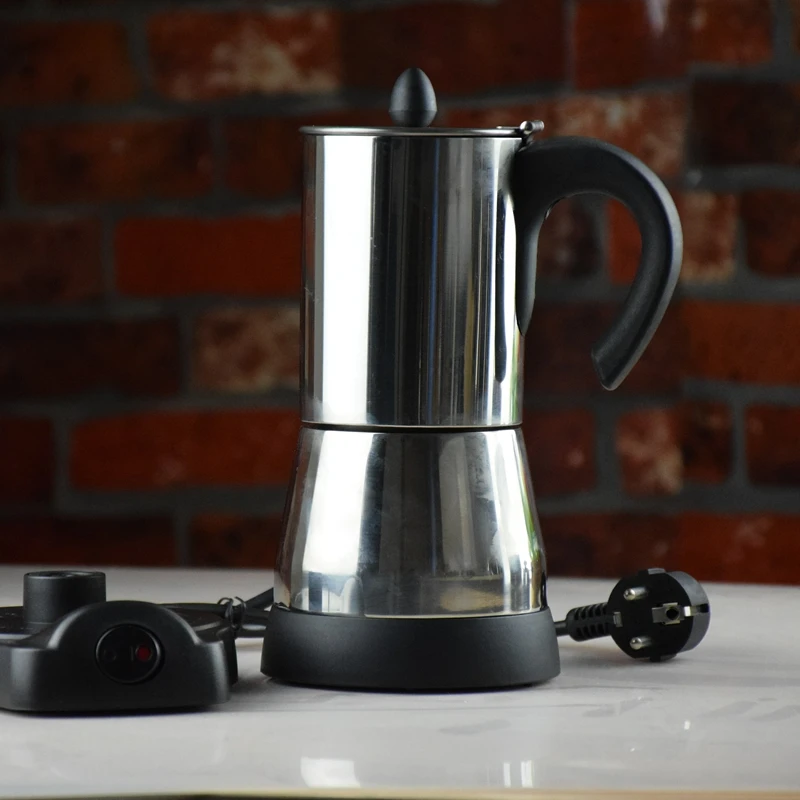 Hot Sale Silver 220~240V Stainless Steel 4/6 Cups Portable Counted Espresso Mocha Coffee Maker / Electric Moka Pot