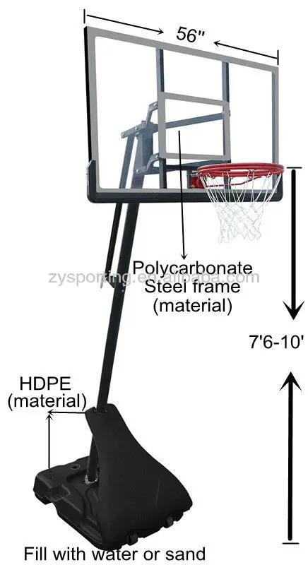 نظام كرة سلة قابل للتعديل، حامل كرة سلة محمول للترفيه في الهواء الطلق والداخلي/طوق كرة السلة