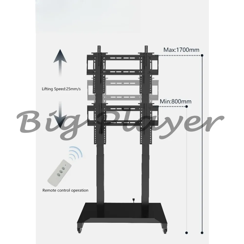 Motorized Mobile TV Cart with Wheels - Remote Control Height Adjustable Metal Stand for Home Use
