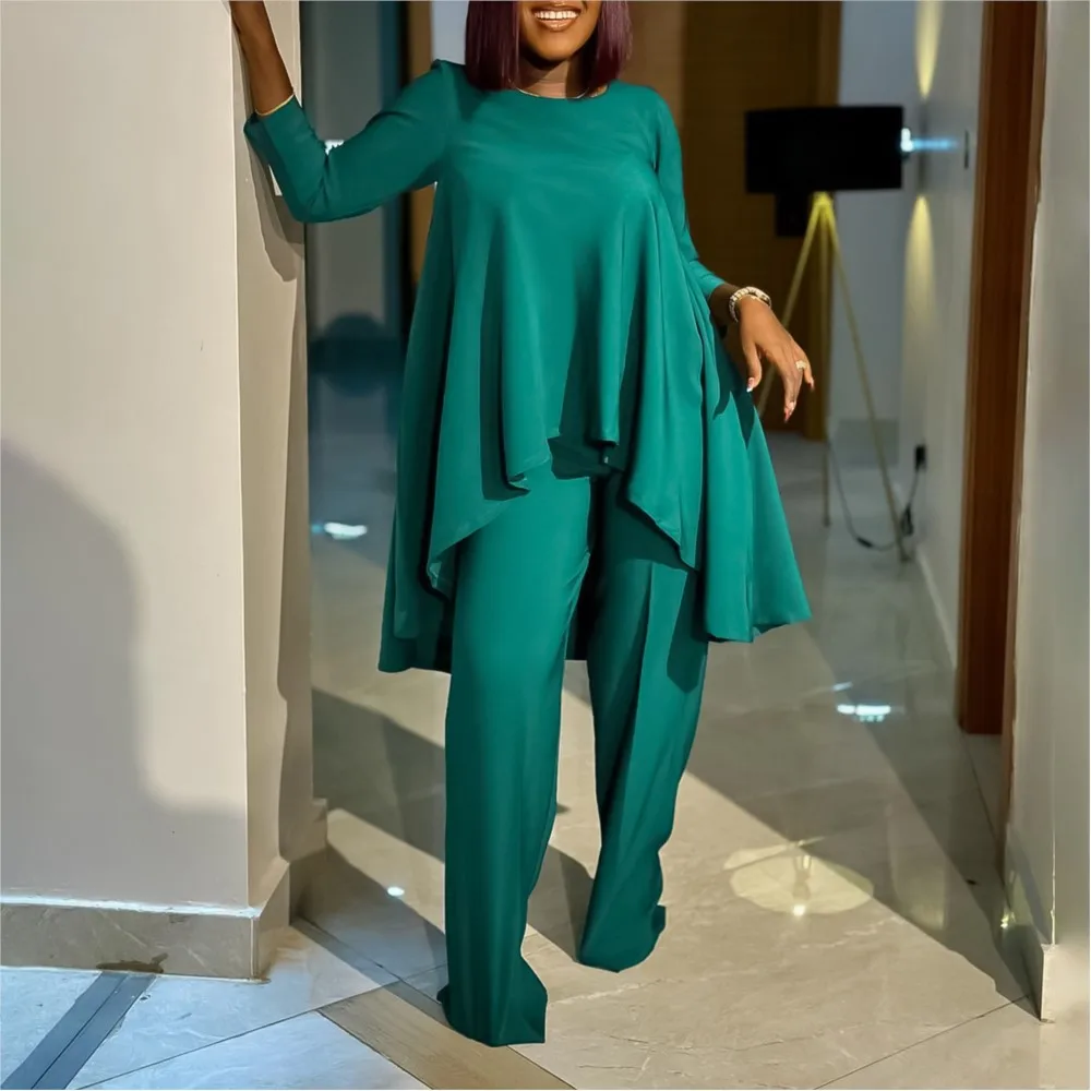 

Women's Casual Set Casual Round Neck Loose Irregular Top Fashion Solid Color Pants Ladies Autumn Winter Daily Two-piece Set