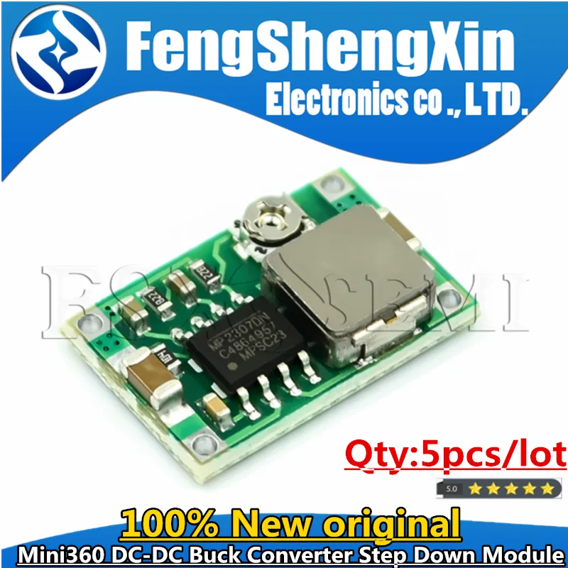 5pcs Mini360 DC-DC Buck Converter Step Down Module 4.75V-23V to 1V-17V 17x11x3.8mm SG125-SZ+