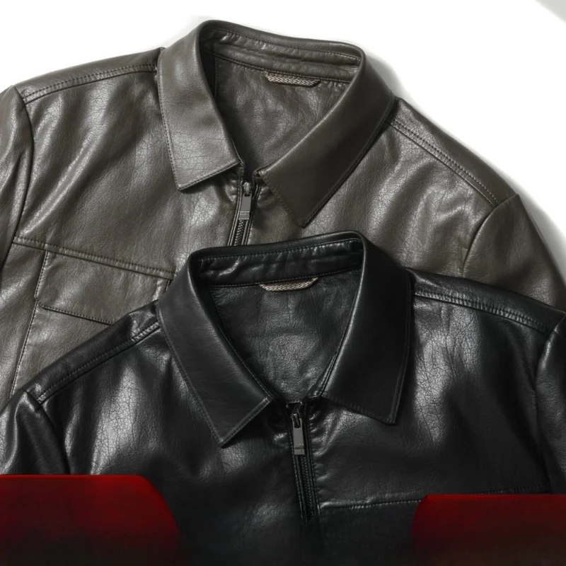 

Высококачественная американская мужская кожаная куртка-пальто: гибкая, гладкая, универсальная, с воротником-стойкой, осенняя модная верхняя одежда