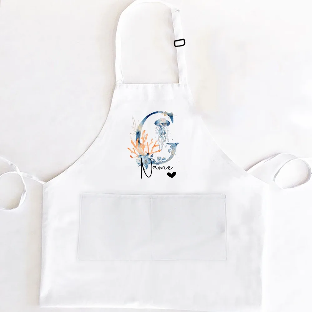 Personalised Kids Apron Cooking Kitchen Aprons Ocean Letter with Name Apron for Child Girls Boys Cooking Aprons Birthday Gift