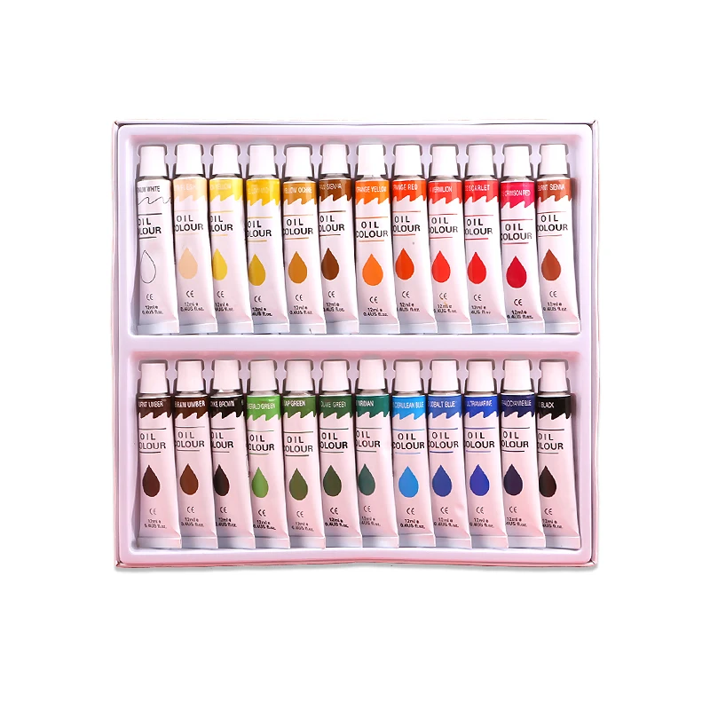 Ginflash Tube Olieverf kunst voor kunstenaars Canvas Pigment Art Supplies Tekening 12ML 24 Kleuren met penseel & palet